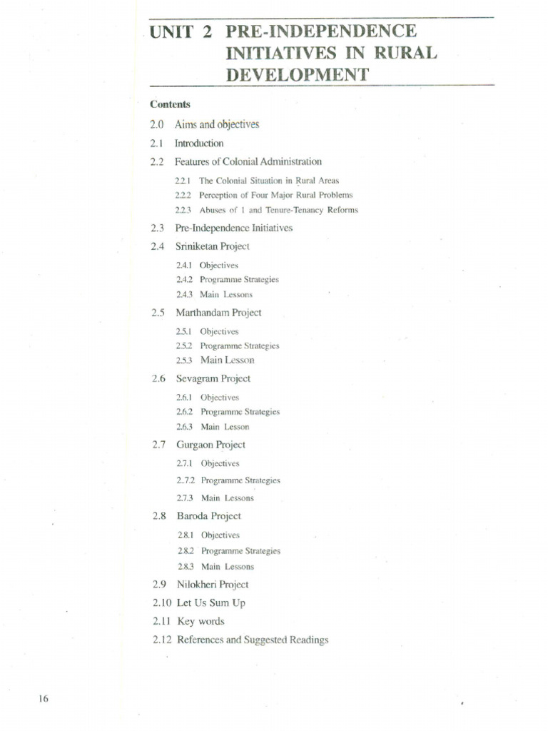 Rural Development Initiatives - Pre-Independence Period | PDF