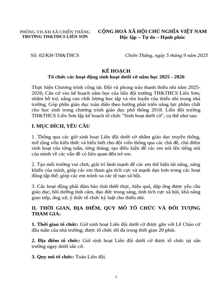 Ke Hoach Sinh Hoat Duoi Co Theo Chu de 1 | PDF