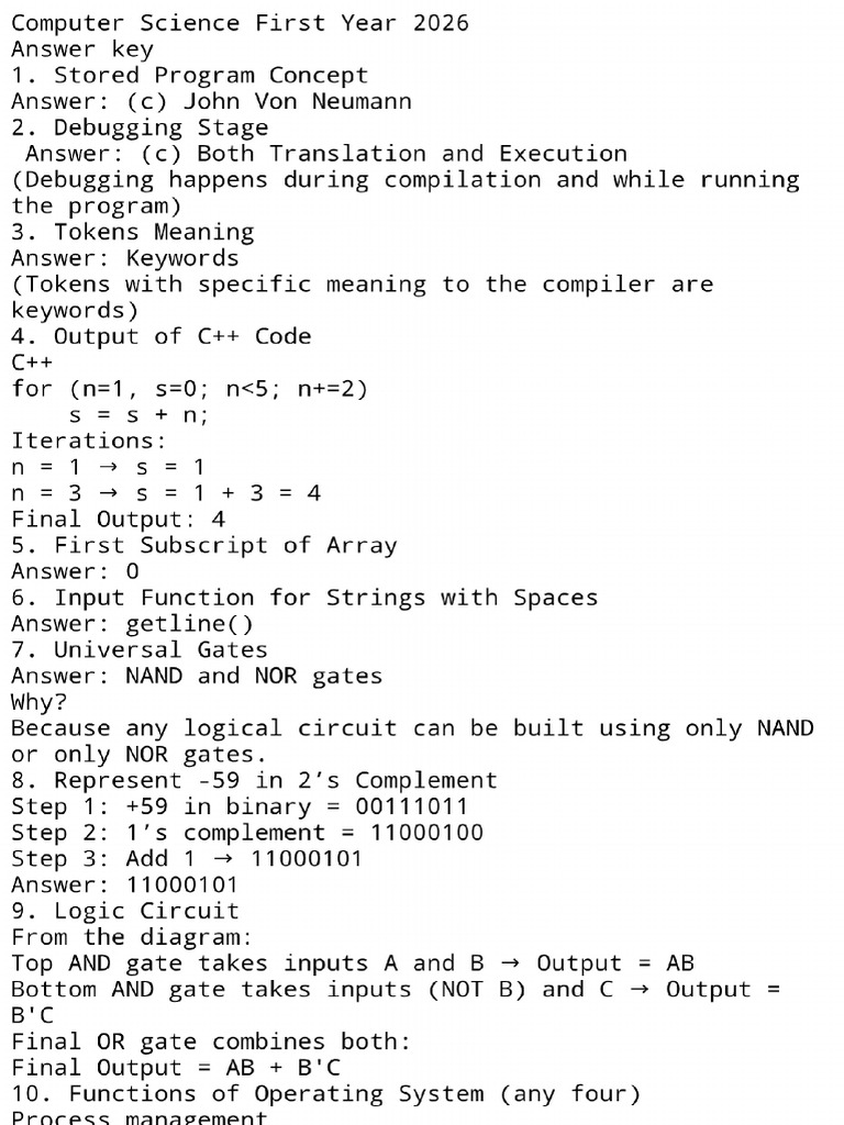 Hsslive Xi Cs Key March 2026 | PDF