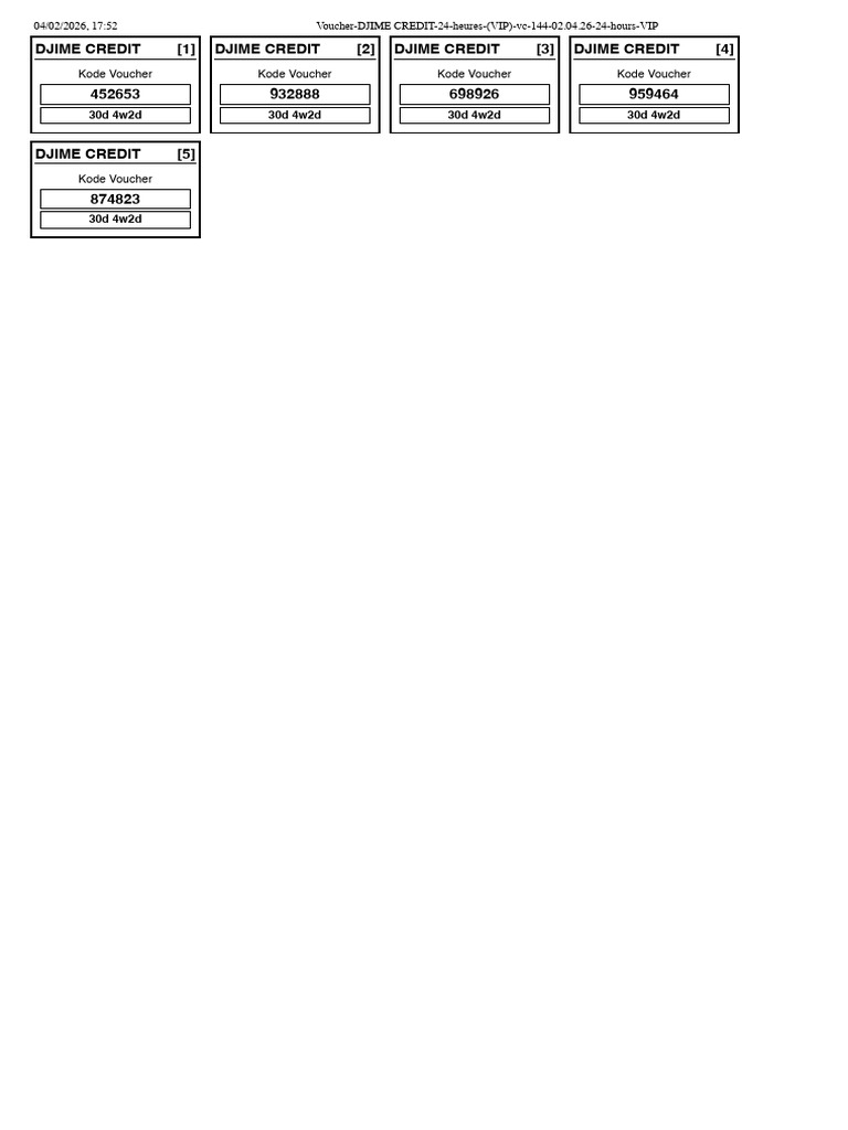 Voucher DJIME CREDIT 24 Heures (VIP) VC 144 02.04.26 24 Hours VIP | PDF