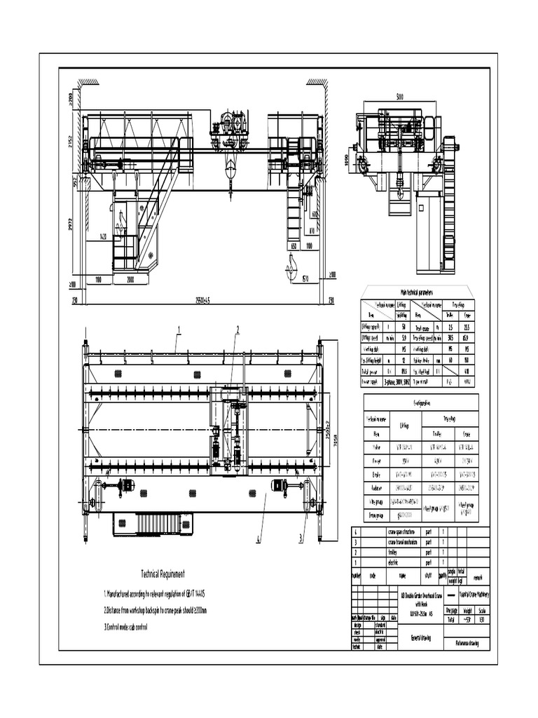 50 Ton Double Girder Overhead Crane Drawing | PDF