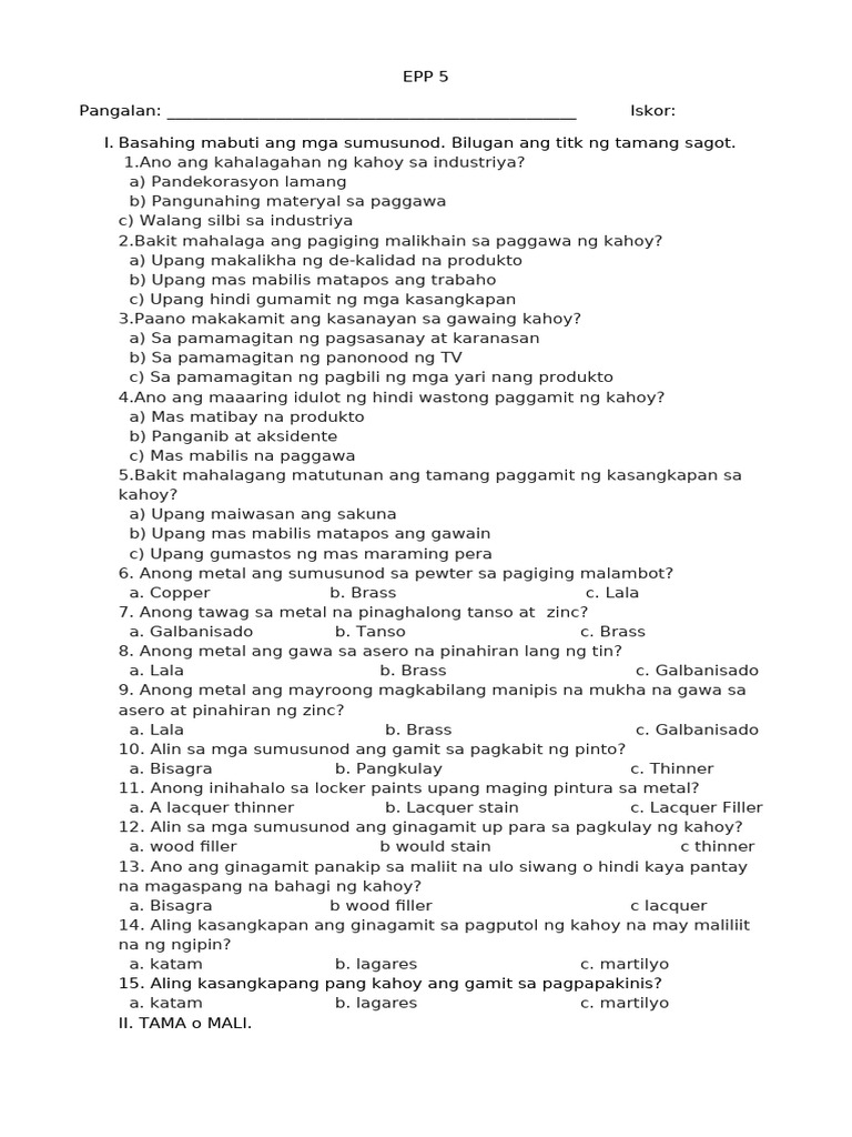 Grade 5 Epp TQ Q4 | PDF