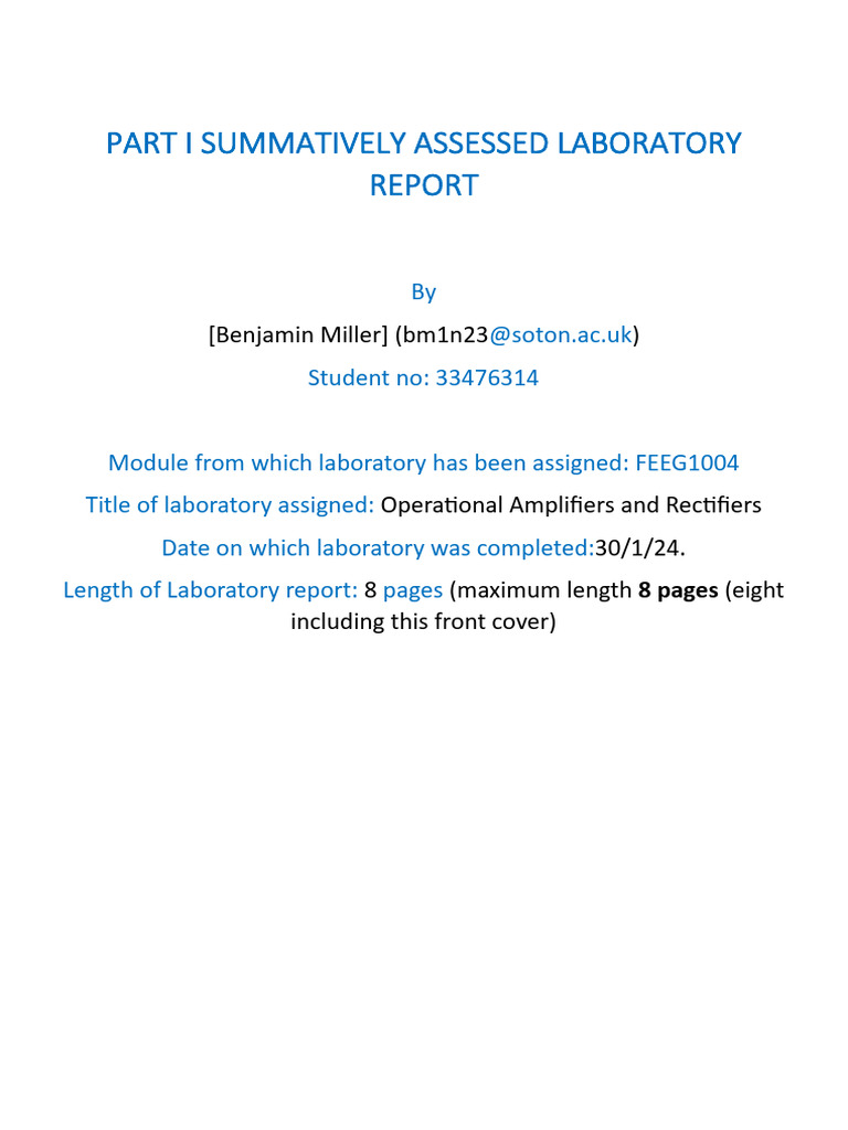 Ben Miller FEEG1004 Summative Lab Report | PDF | Electronics ...