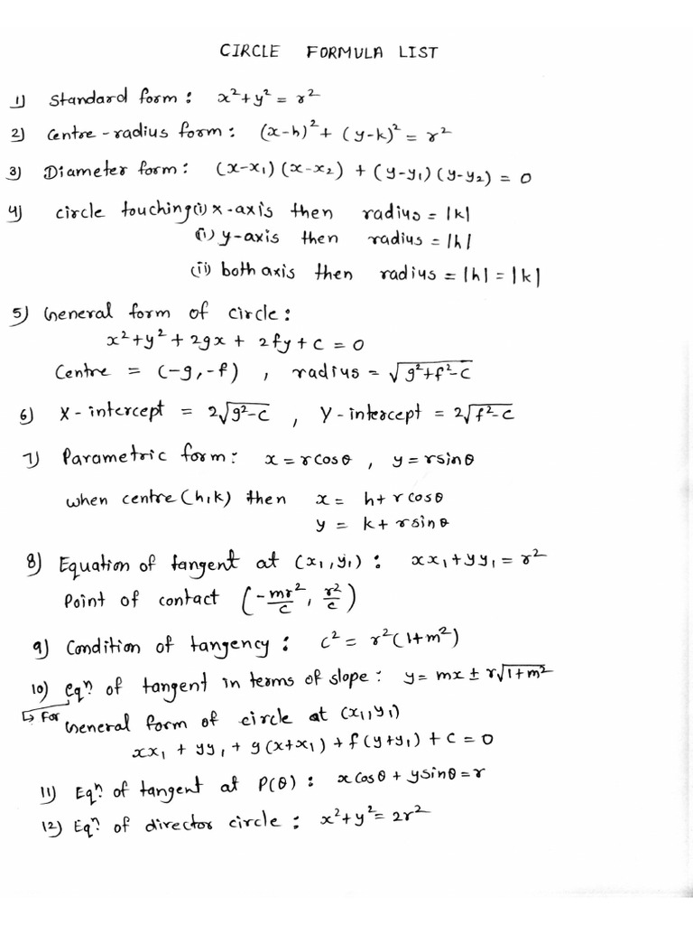 Updated Formula List (CIRCLE) | PDF