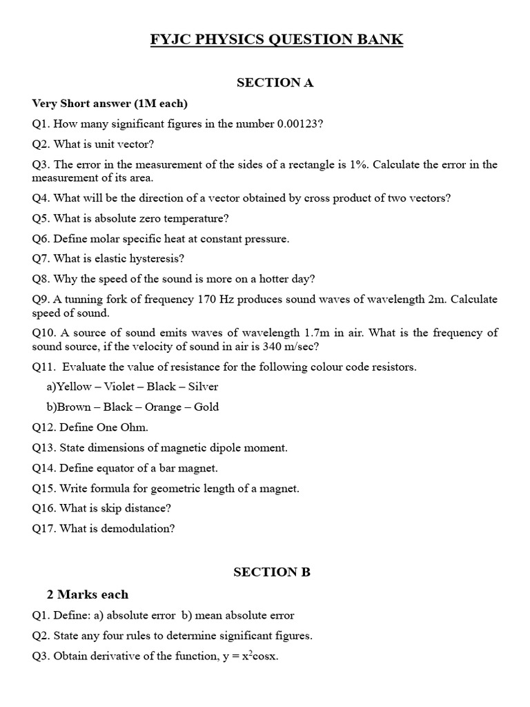 Fyjc Physics Question Bank Final | PDF | Physics | Physical Phenomena