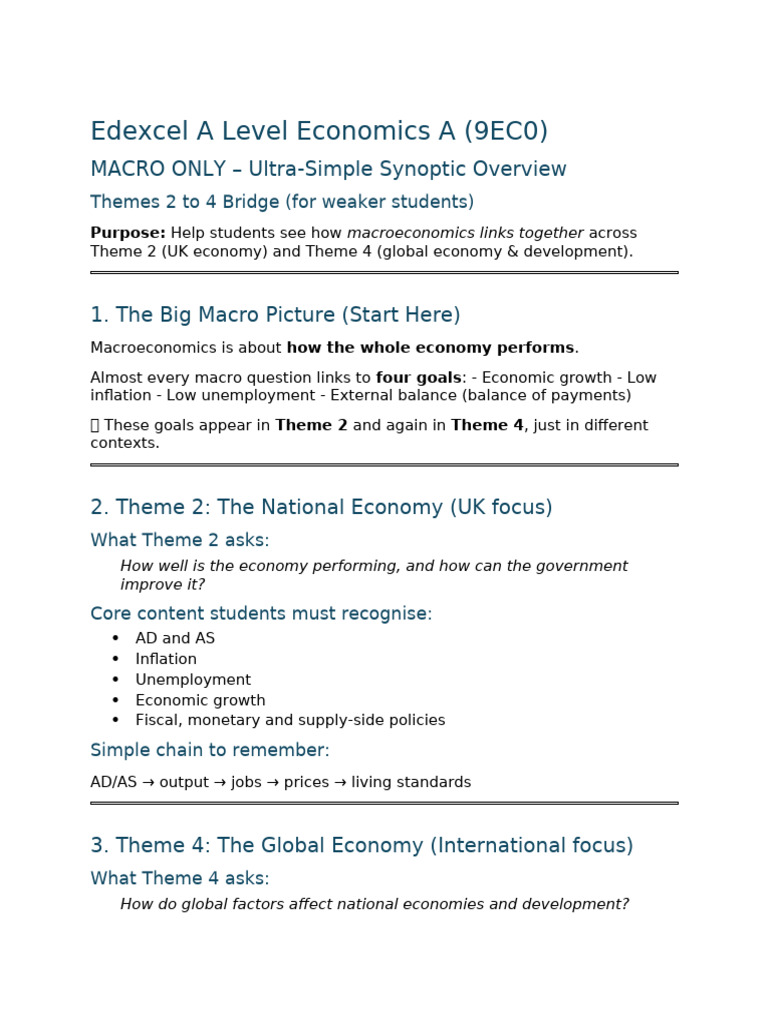Edexcel A Level Economics - Macro Synoptic Overview (Themes 2-4) | PDF ...