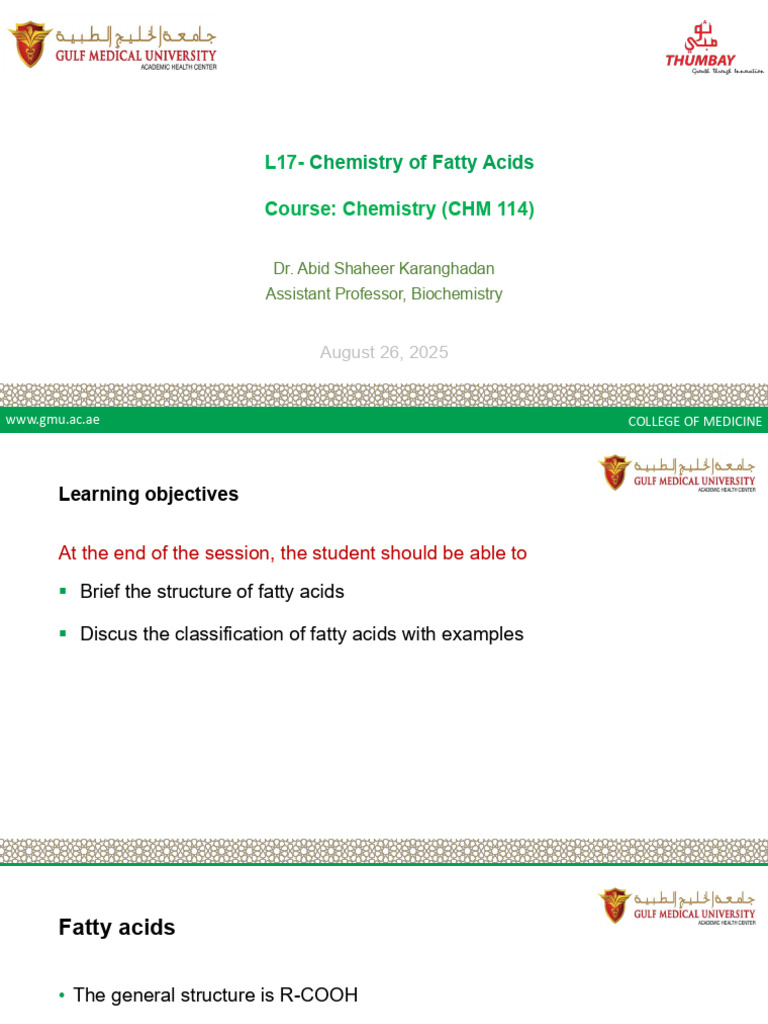 L17-Chemistry of Fatty Acids | PDF | Fatty Acid | Polyunsaturated Fat