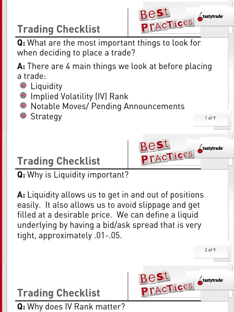BestPractices102014Trader Checklist | PDF | Investing | Stockbroker