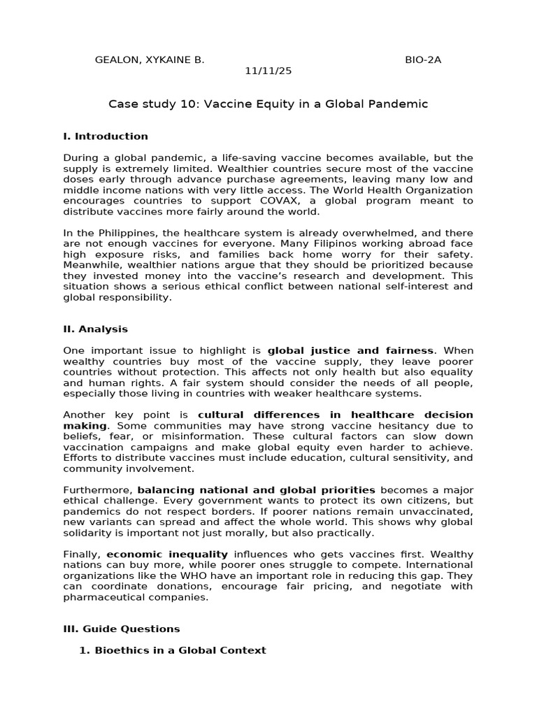 Bioethics Case Study 10 | PDF | Bioethics | Global Health
