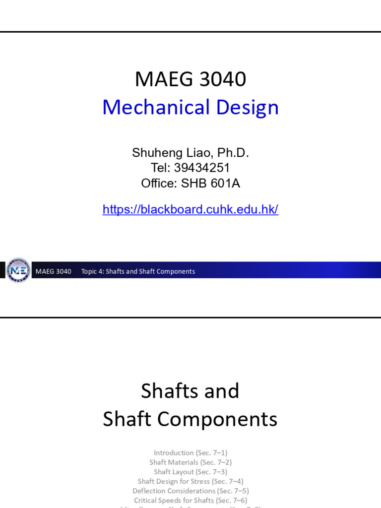 MAEG 3040 Topic 4 - Shaft - v1 | PDF | Axle | Strength Of Materials