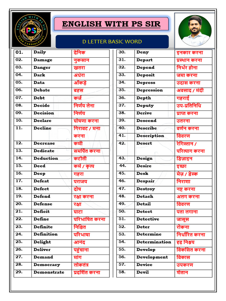 English With Ps Sir: D Letter Basic Word | PDF