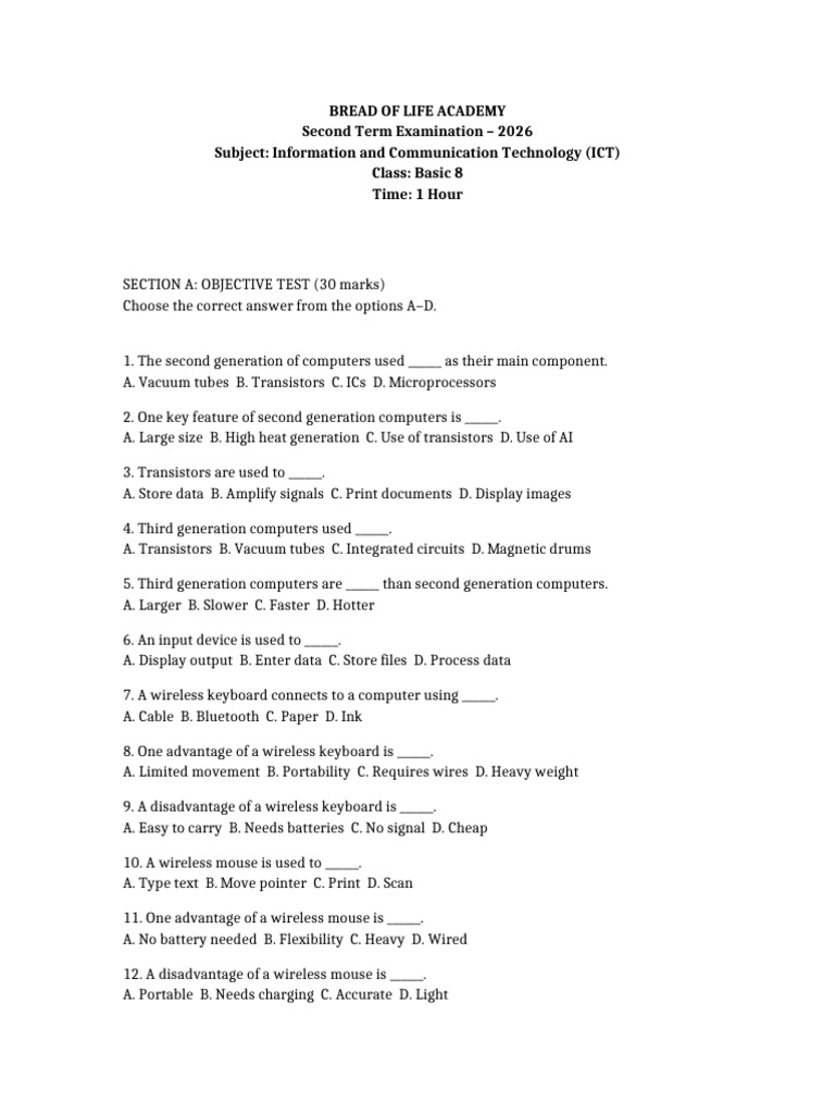 Basic 8 ICT Exam | PDF | Touchscreen | Computer Monitor