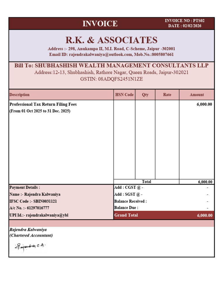 Invoice Shubhaish Oct To Dec | PDF