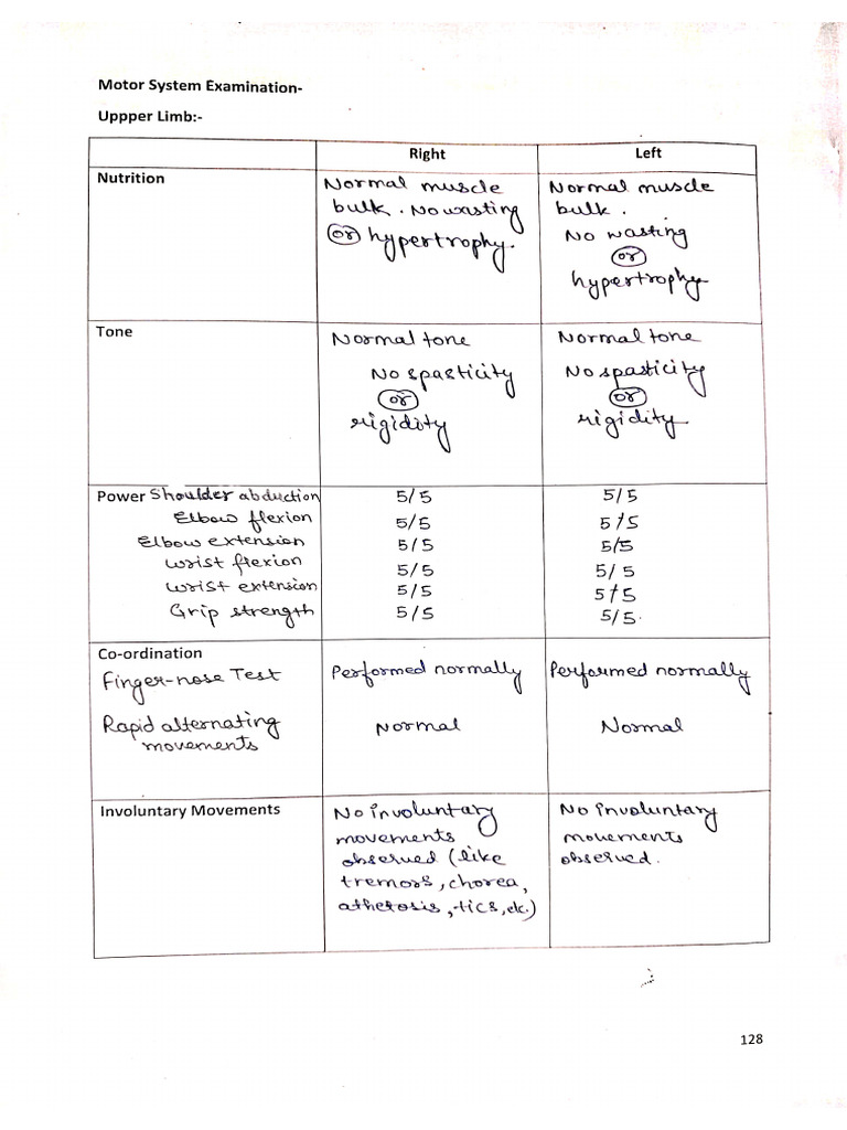 Motor Sensory Examination | PDF