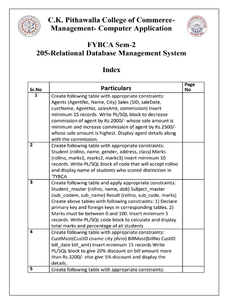 Rdbms Index | PDF