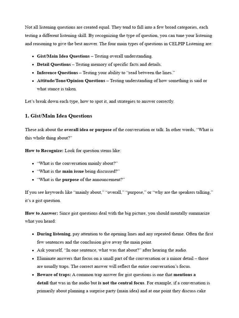 Celpip Listening Tips Pro | PDF | Conversation | Question