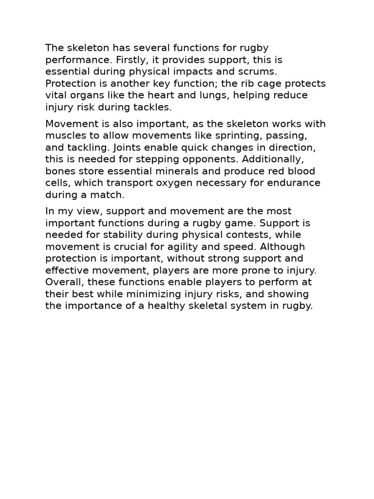 The Skeleton Has Several Functions For Rugby Performance | PDF
