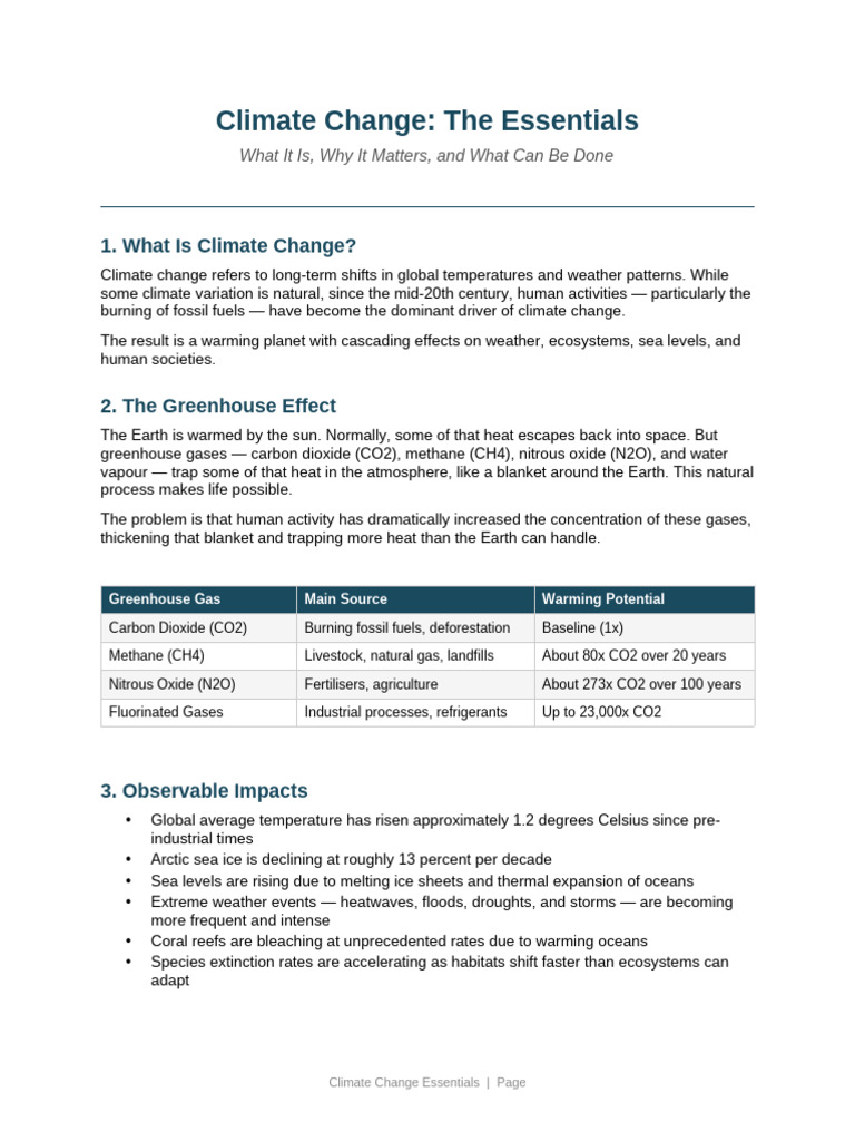 Climate Change Essentials | PDF | Climate Change | Climate Change ...