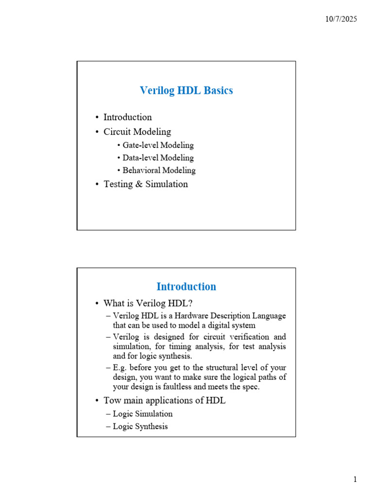 Introduction To Verilog HDL | PDF | Hardware Description Language | Vhdl