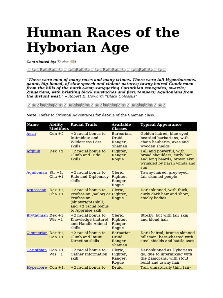 Human Races of The Hyborian Age | PDF