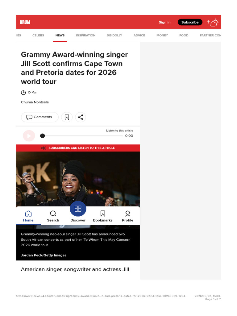 Grammy Award-Winning Singer Jill Scott Confirms Cape Town and Pretoria ...