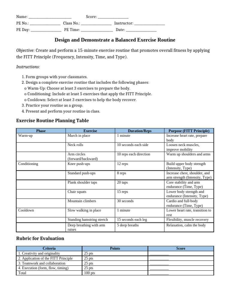 Easy Exercise Routine Plan Updated | PDF | Physical Fitness | Physical ...