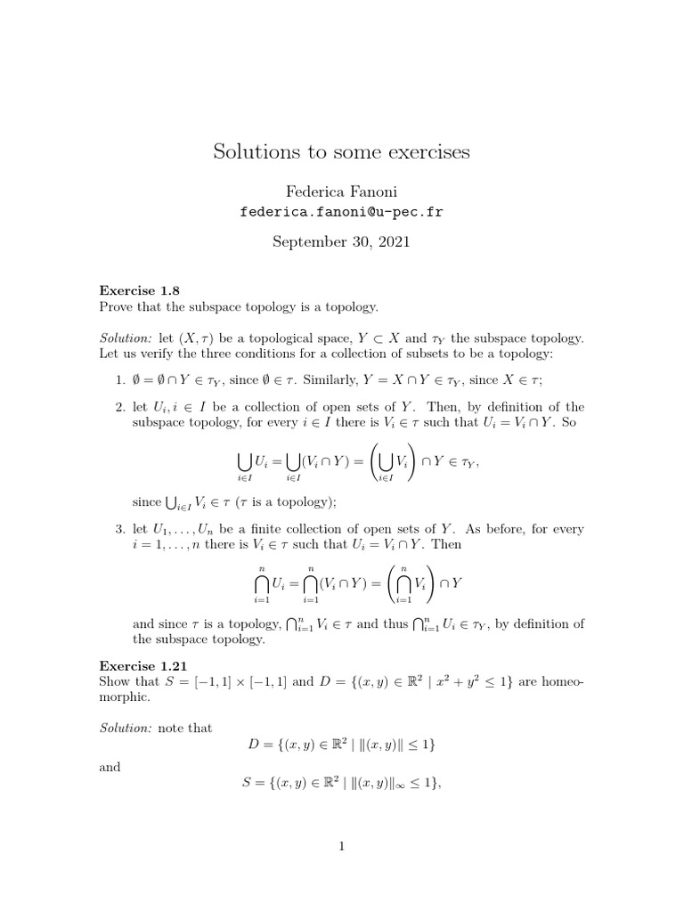 Topology Solutions | PDF | Continuous Function | Topology
