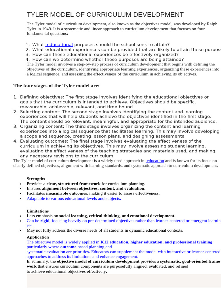 Tylor, S Model of Curricuum Development | PDF | Curriculum | Learning