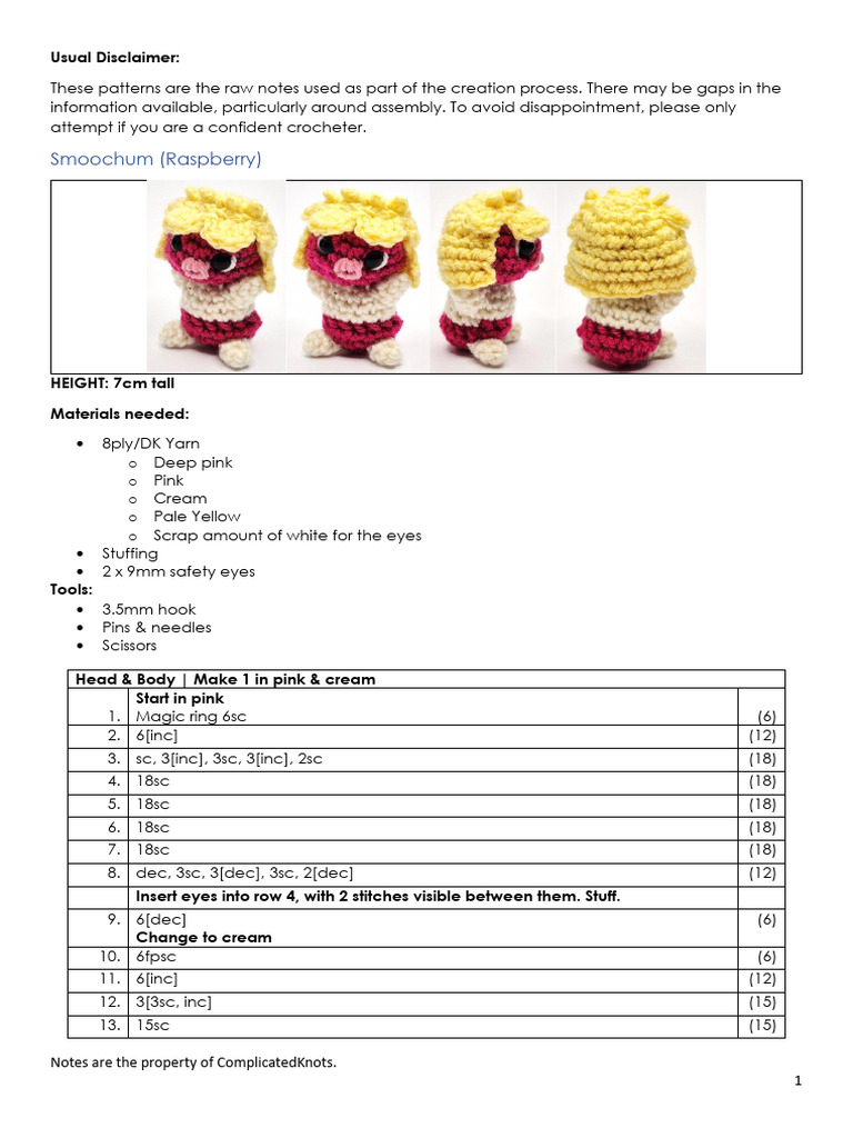 Smoochum, Pichu & Magby Crochet Pattern Notes | PDF | Crochet | Chess ...