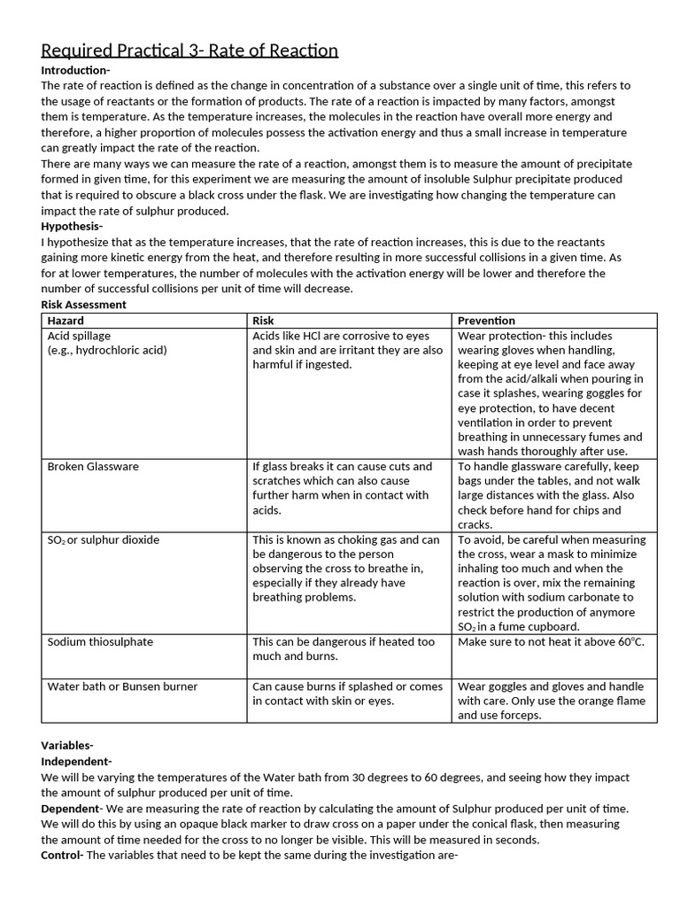 Required Practical 3 | PDF | Reaction Rate | Chemical Reactions