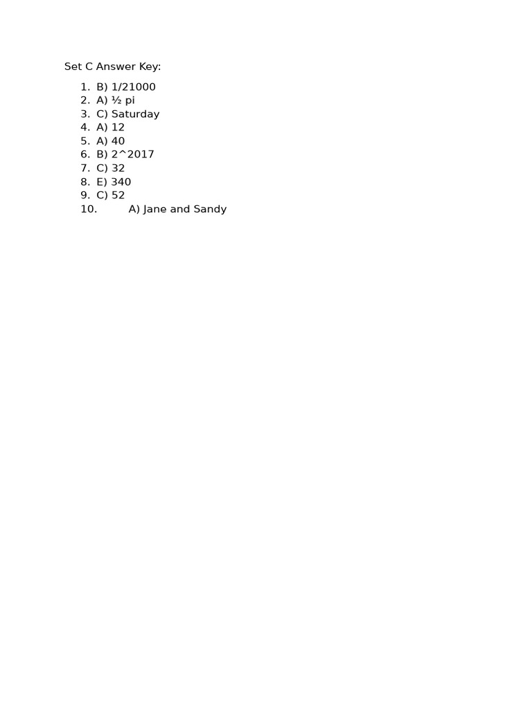 Set C (Relatively More Challenging Problems) Answer Key | PDF
