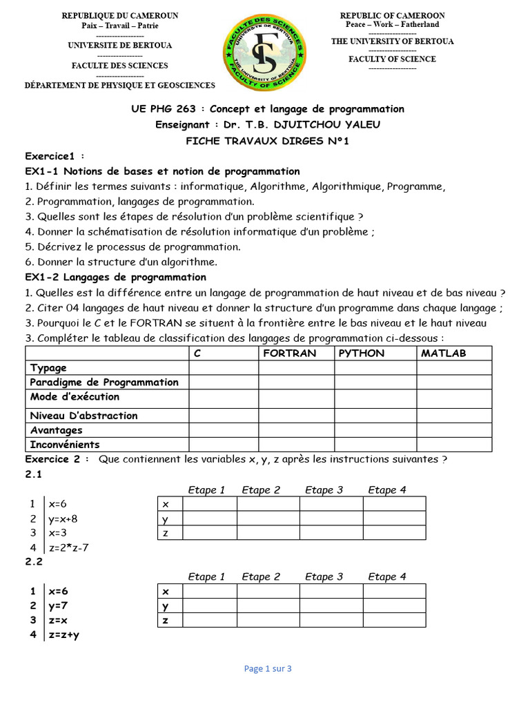 Fiche TD 1 | PDF | Programmation informatique | Langage de programmation