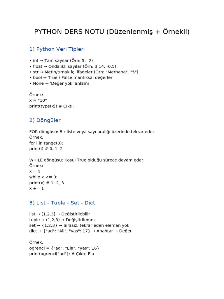 Python Ders Notu Duzgun | PDF