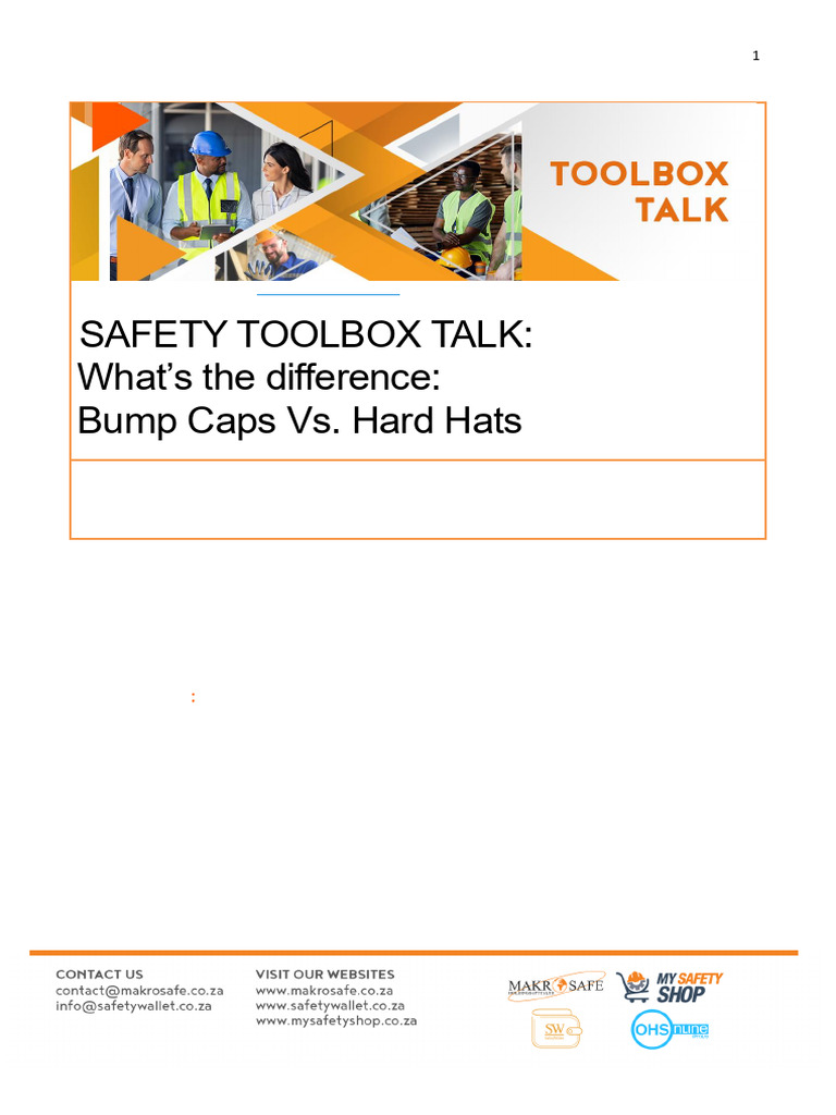 Health and Safety Toolbox Talk - Bump Caps Versus Hard Hat Rev1 | PDF ...