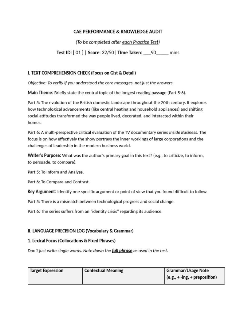 Test 1 - Cae Performance | PDF | Subject (Grammar) | Semantics
