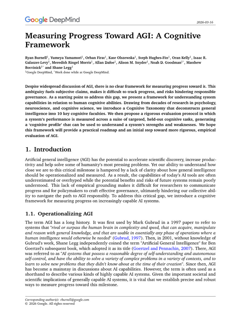 Measuring Progress Toward Agi A Cognitive Framework | PDF | Cognition ...