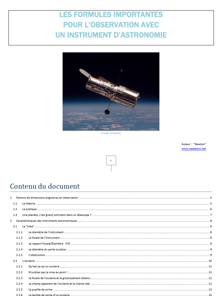 Formules Importantes | PDF | Magnitude apparente | Télescope