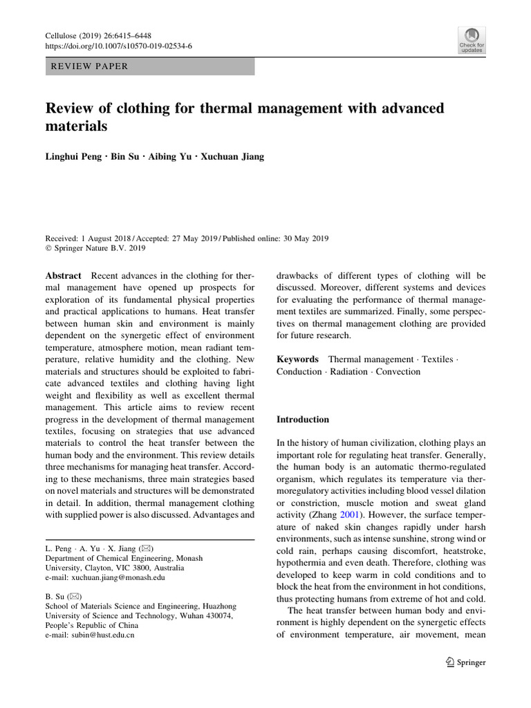 Review of Clothing For Thermal Management With Advanced Materials | PDF ...