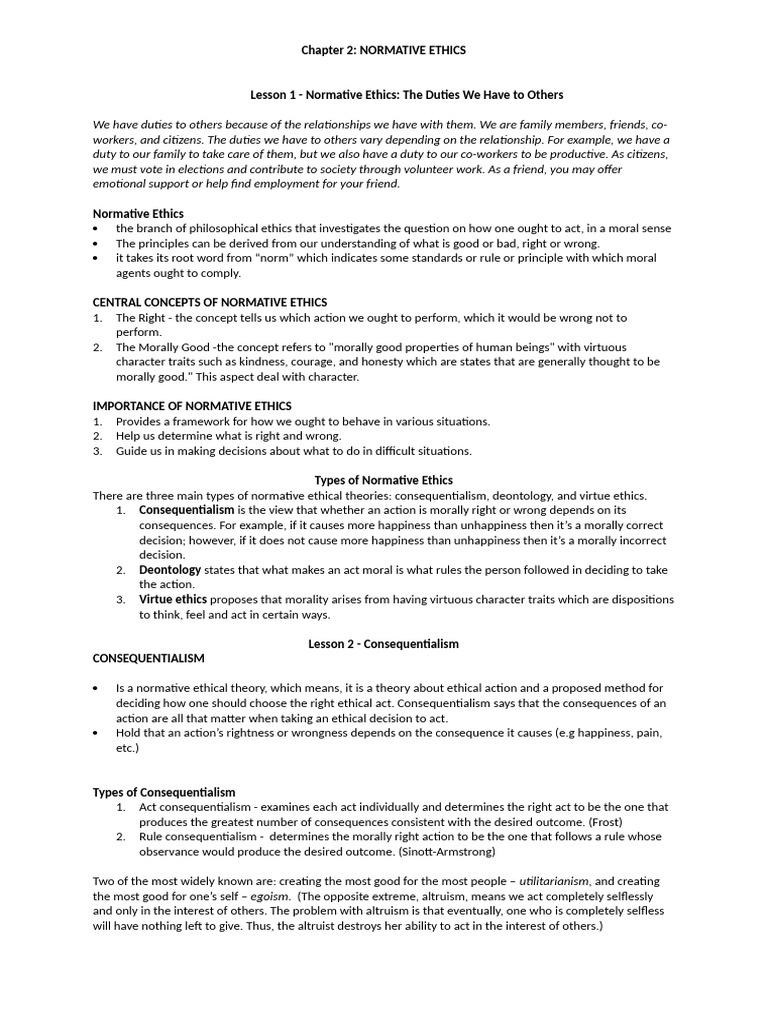 Chapter 2 Normative Ethics | PDF | Utilitarianism | Virtue