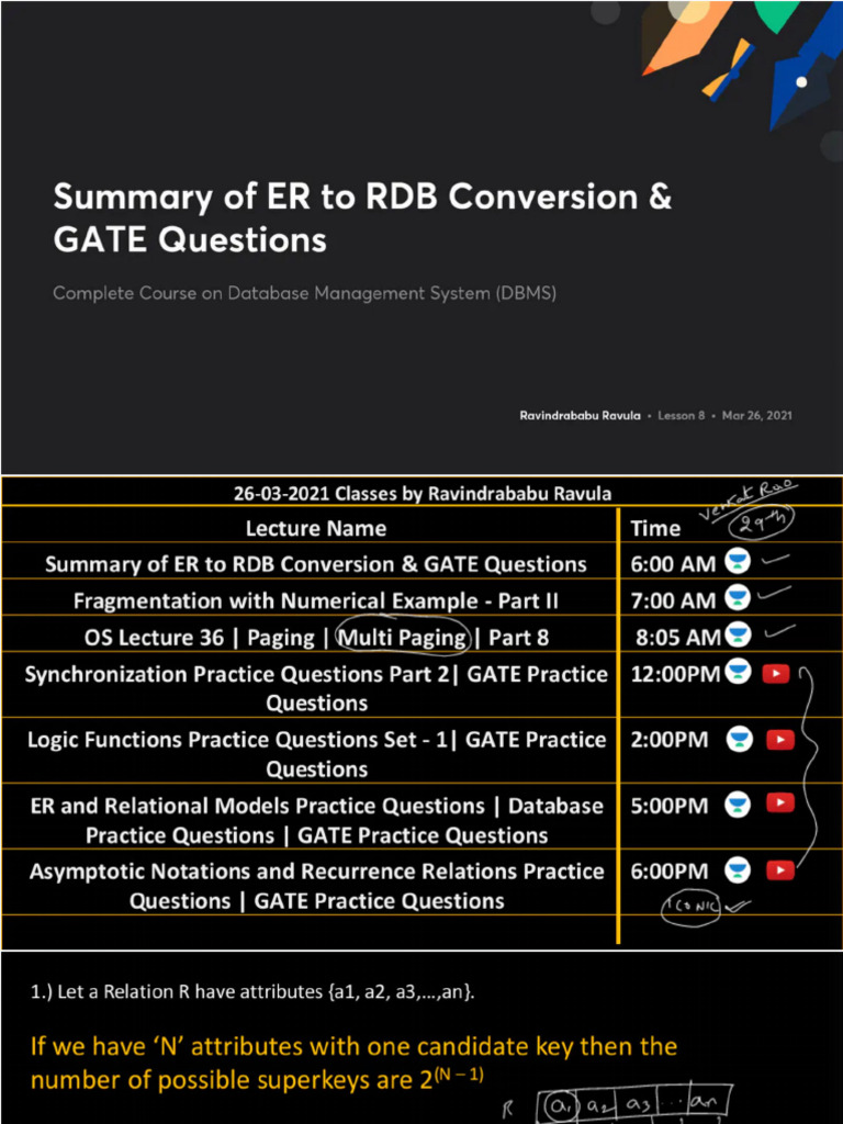 Summary of ER To RDB Conversion GATE Questions With Anno | PDF