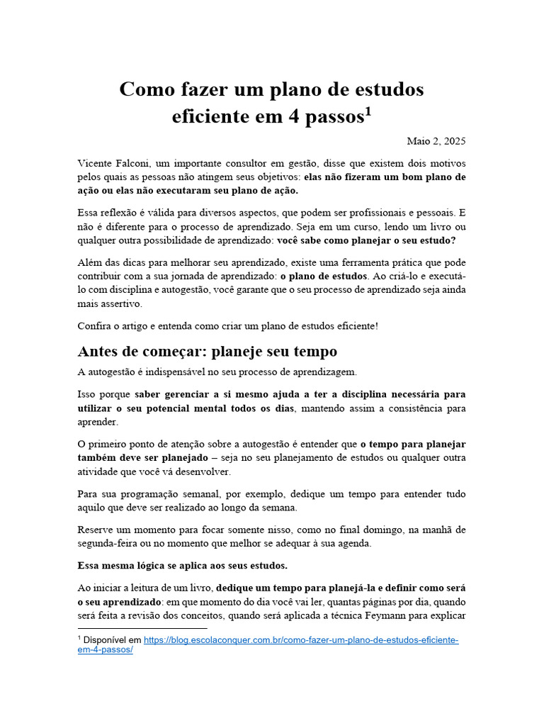 Como Fazer Um Plano de Estudos | PDF | Aprendizado | Tempo