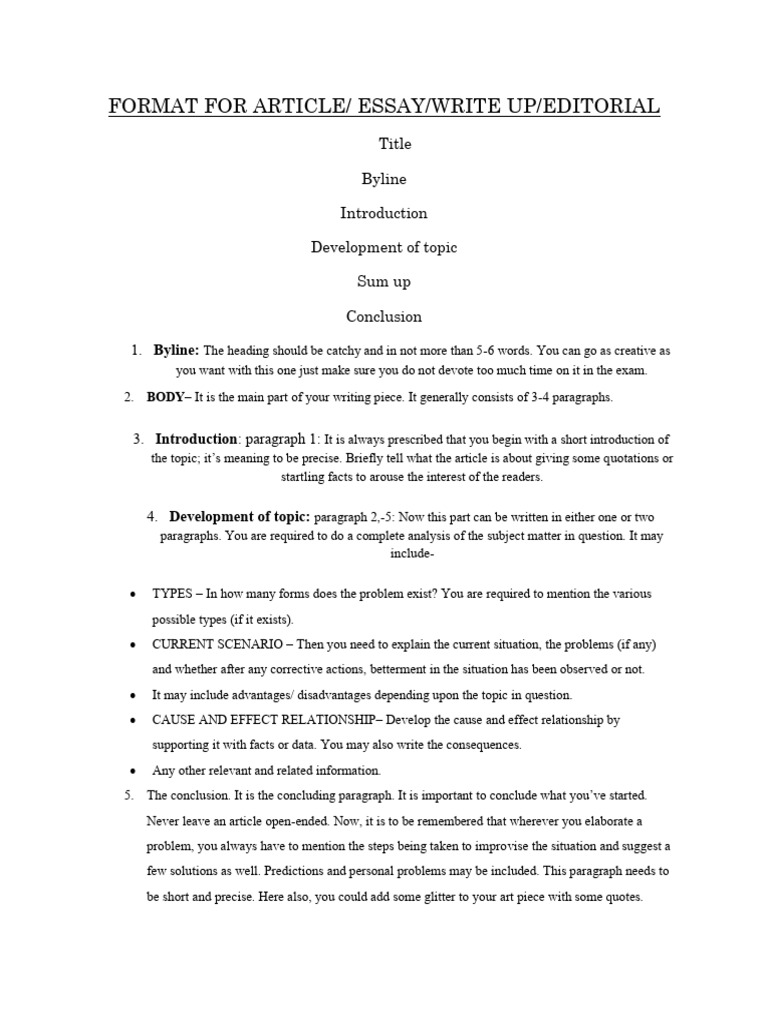 Format For Article, Essay, Write Up | PDF