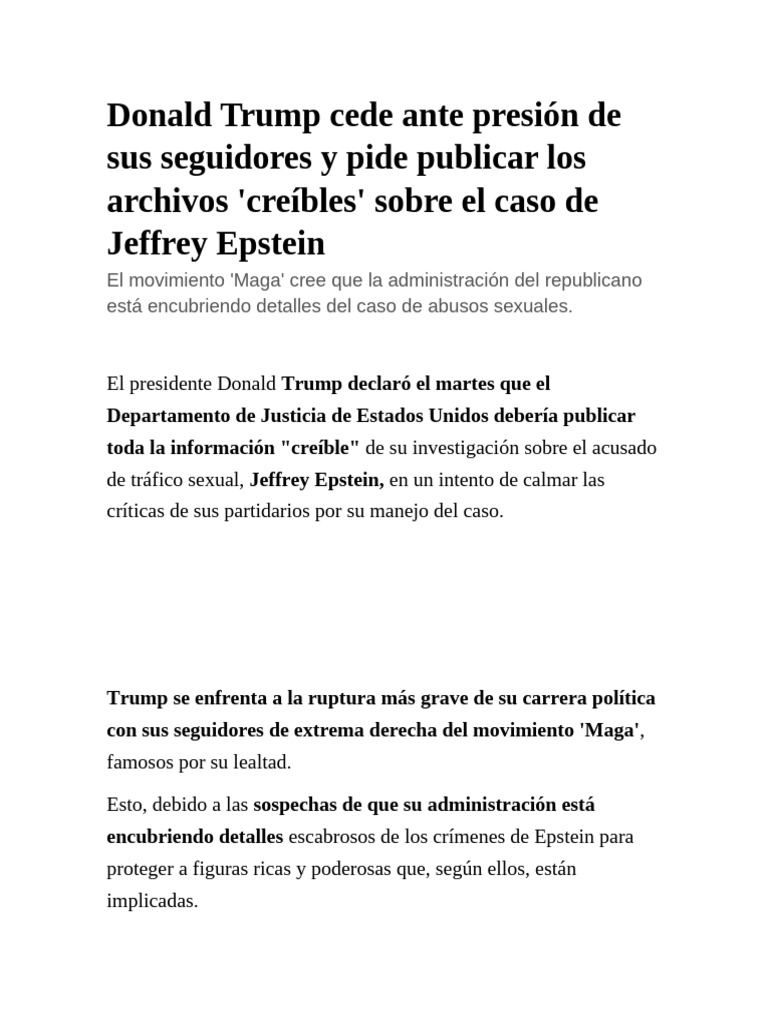 Donald Trump Cede Ante Presión de Sus Seguidores y Pide Publicar Los ...