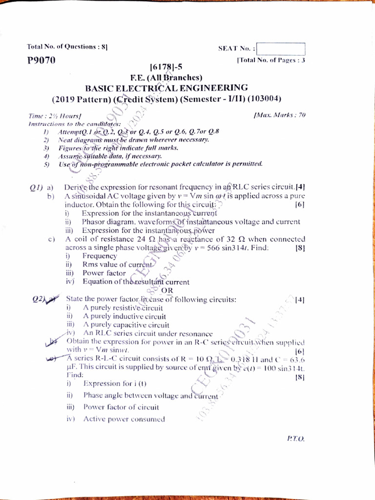 BEE Solution DEC 24 S.N.patil | PDF | Transformer | Electrical Network