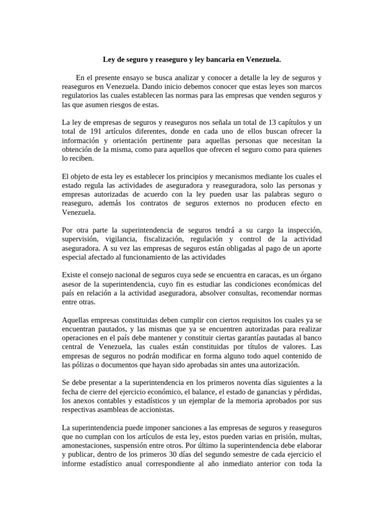 Ley de Seguro y Reaseguro en Venezuela | PDF | Seguro | Reaseguro