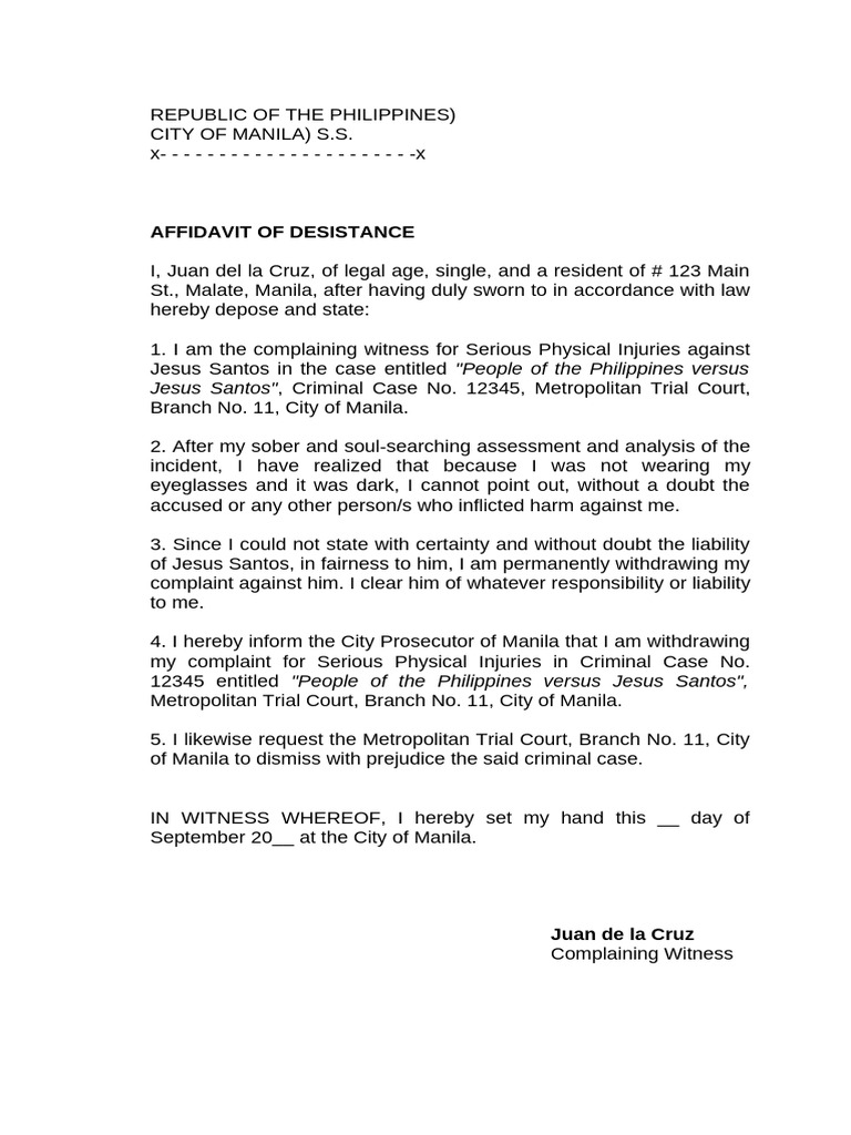 Affidavit of Desistance | PDF | Affidavit | Crimes
