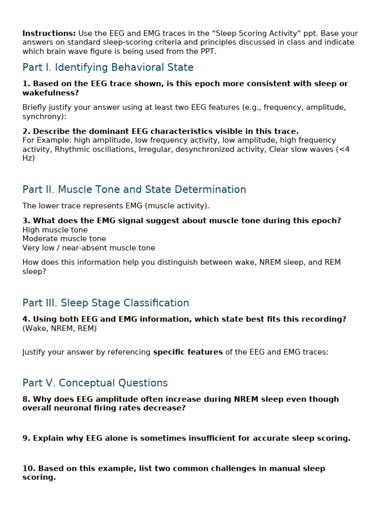 SBIO323 Sleep Scoring Worksheet 2026 | PDF
