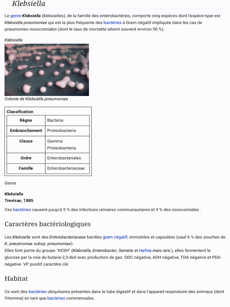 Bactérie Klebsiella | PDF | Prokaryota | Micro-organisme