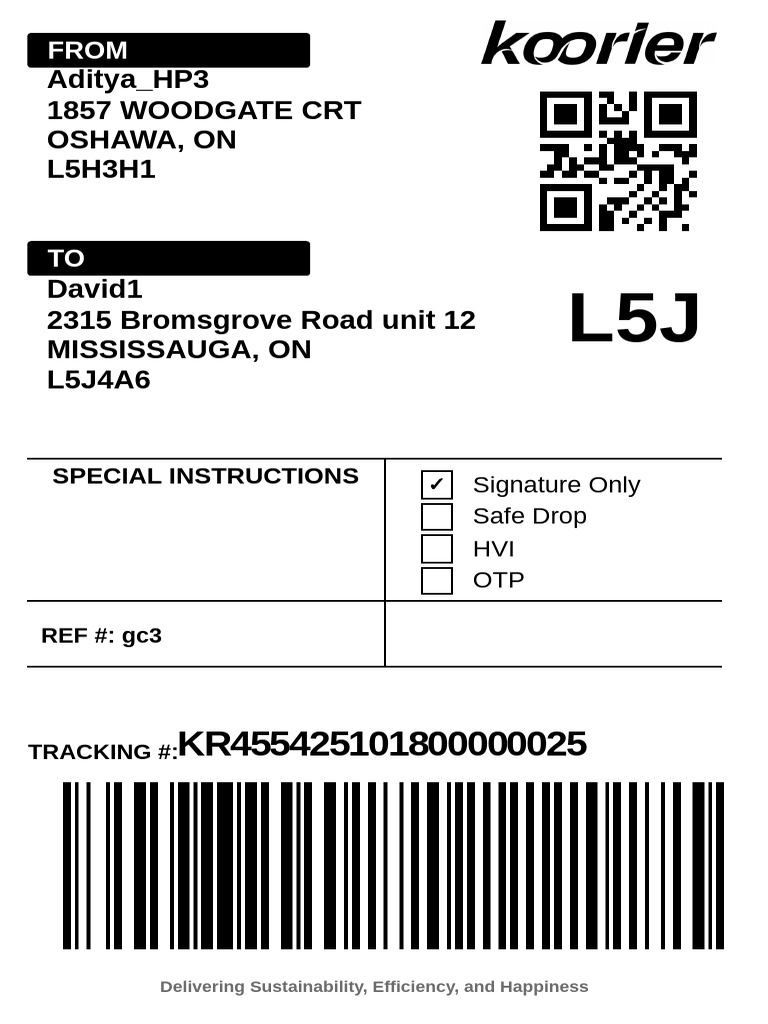 Shipping Label KR455425101800000025 | PDF