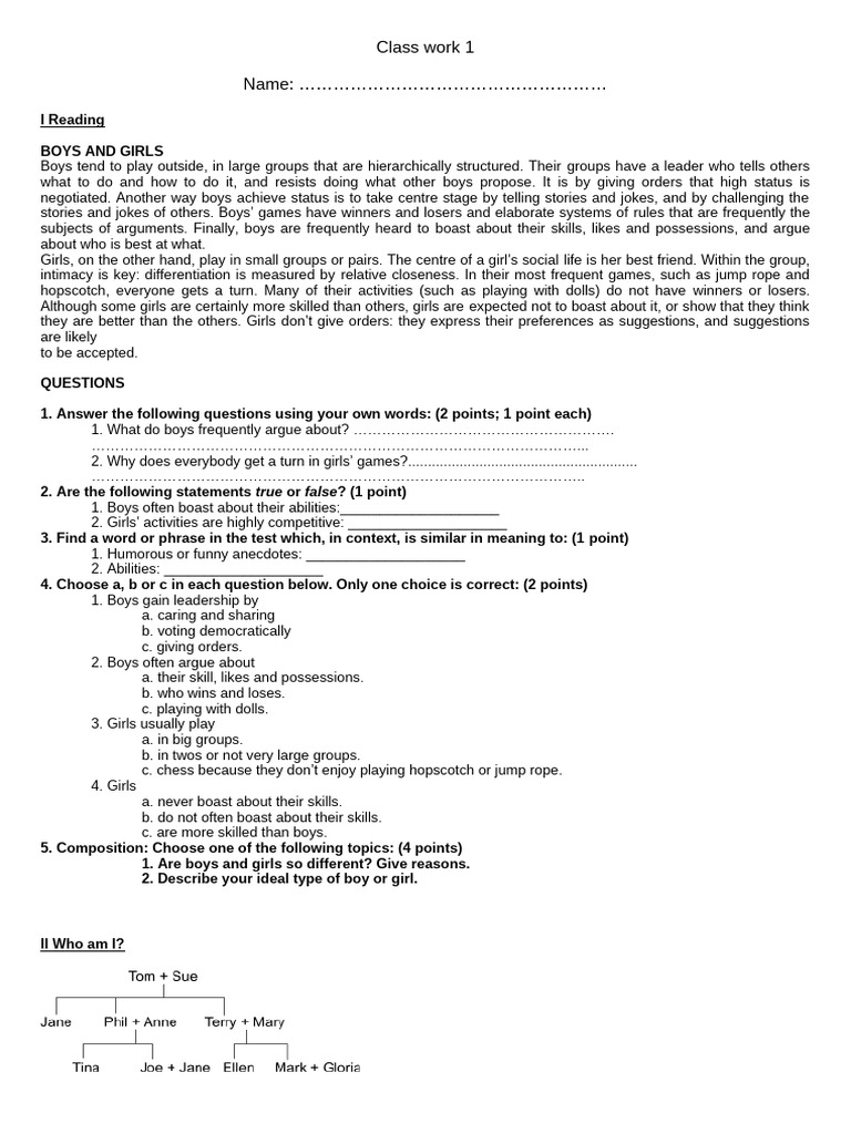Class Work 1 - 9 Class | PDF